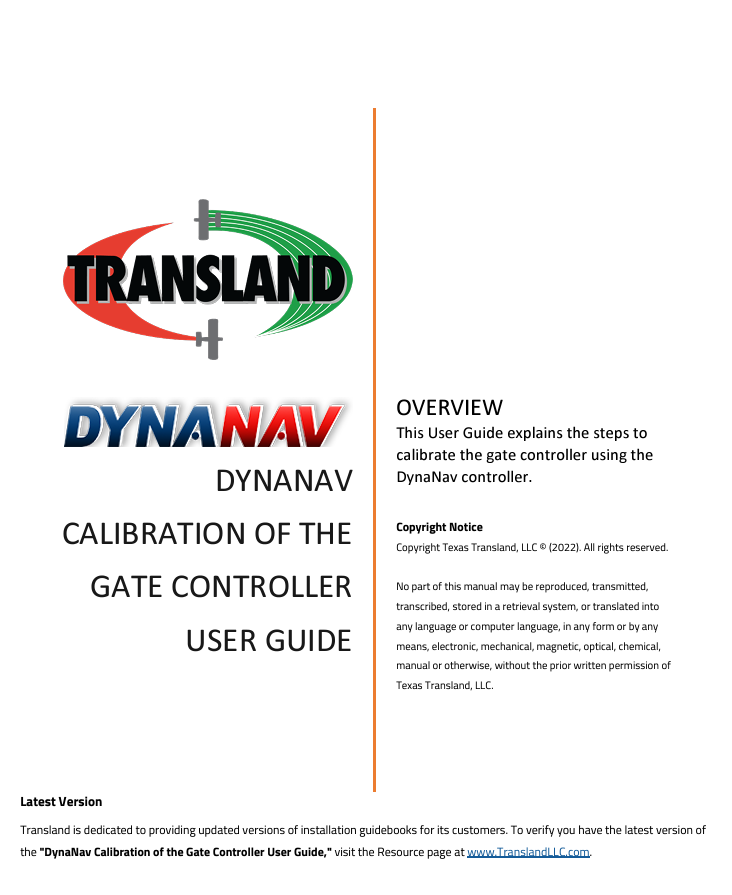 DynaNav Calibration of the Gate Controller
