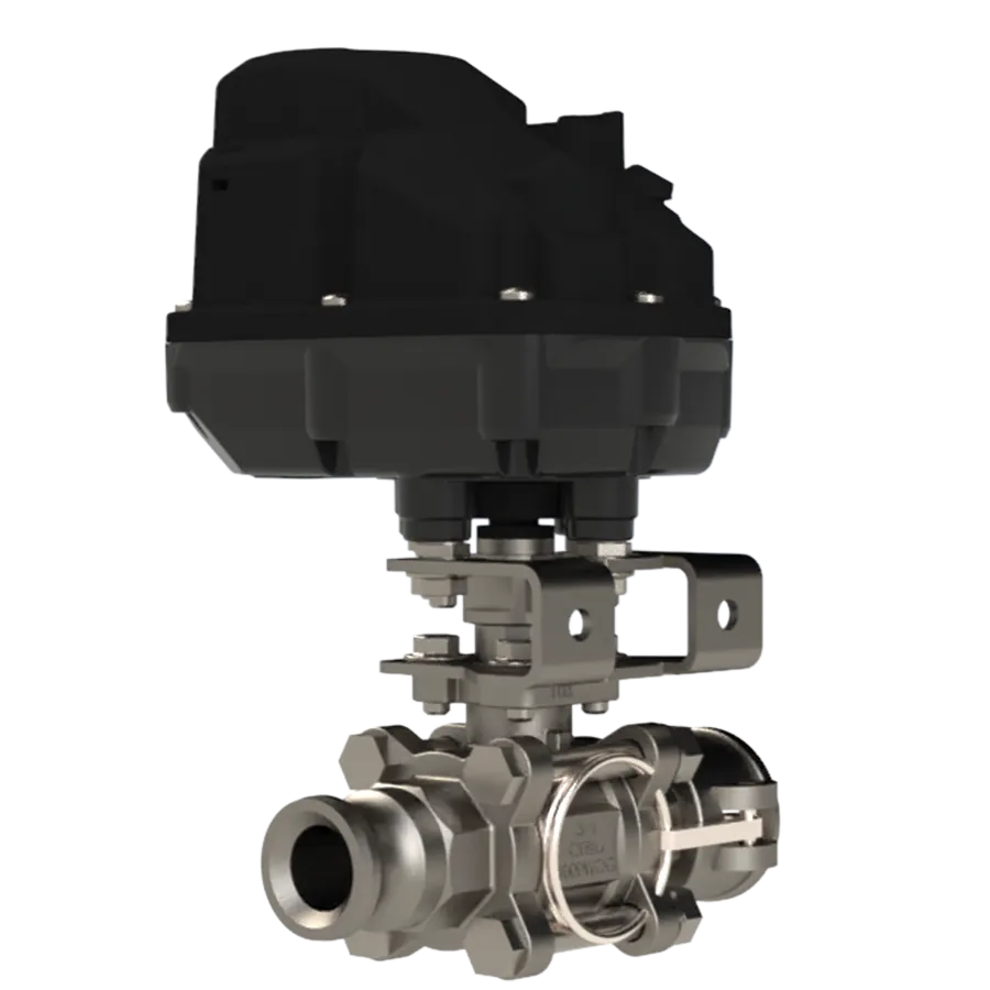 Stainless steel ball valve with pneumatic actuator used for automated industrial fluid control