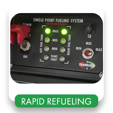 Rapid Refueling System Control Panel for Agricultural Aircraft | Transland Transland Rapid Refueling System control panel with LED fuel level indicators for left and right fuel tanks and single-point aircraft fueling controls